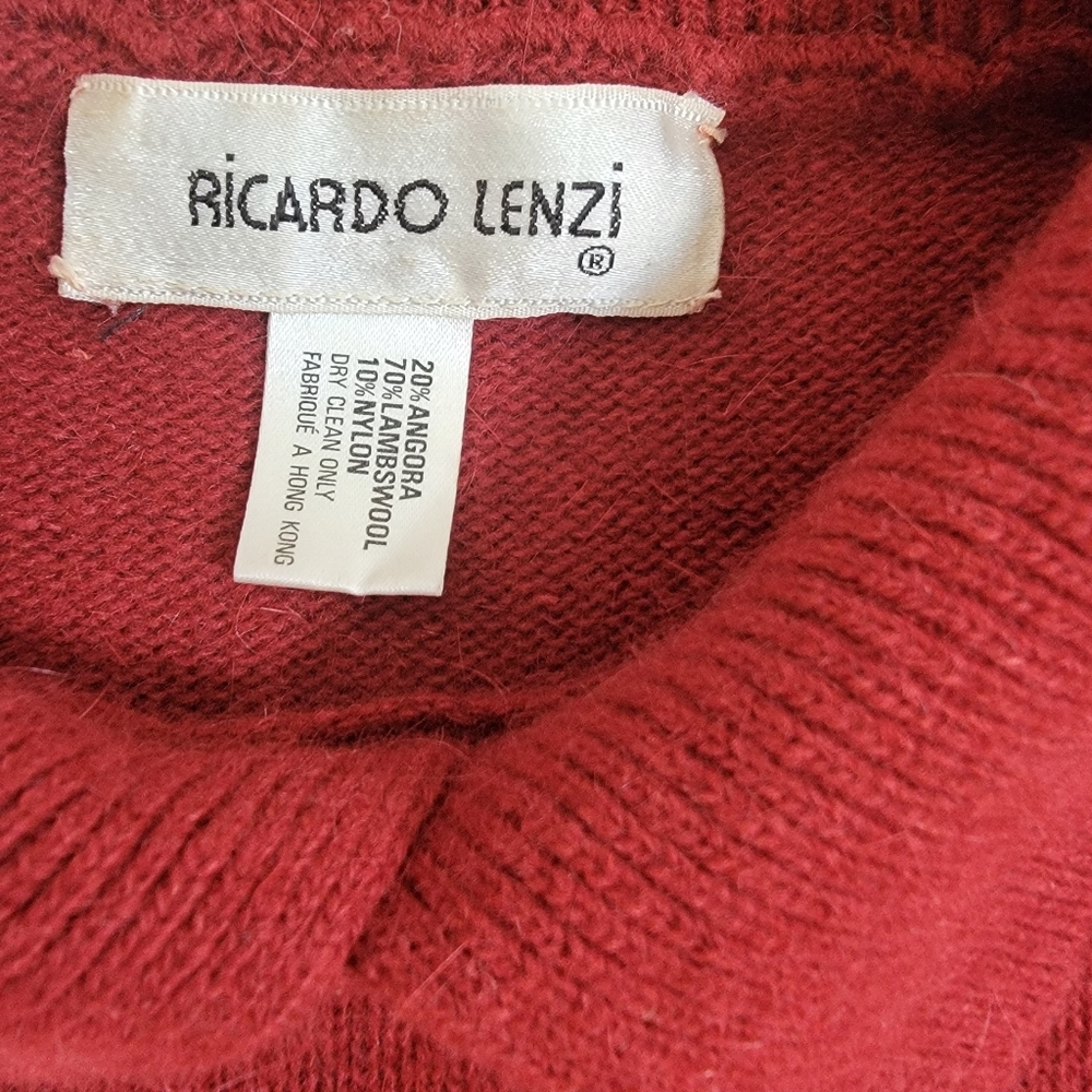 Vintage Ricardo Lenzi Size Medium to Large Angora and Lambswool Red Sweater - Picture 7 of 7